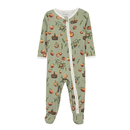 ORGANIC COTTON ZIPPER FOOTED ROMPER APPLE ORCHARD