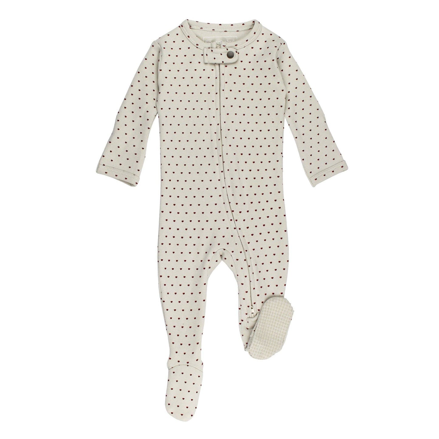 Crimson Mini Hearts | Organic Zipper Footie
