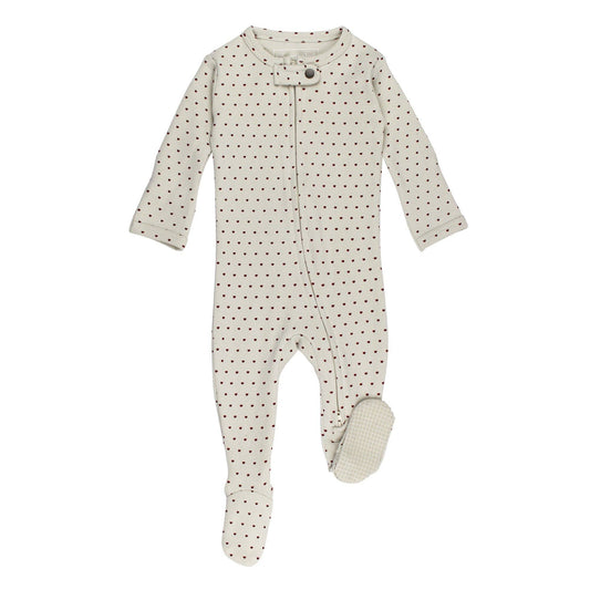 Crimson Mini Hearts | Organic Zipper Footie