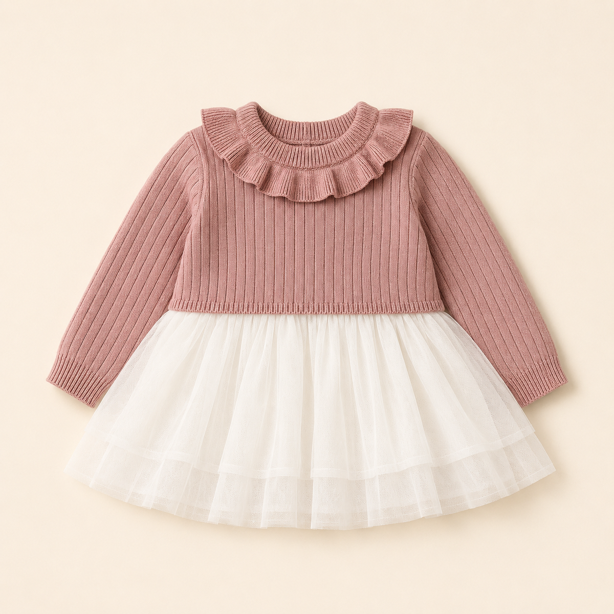 Ruffle Neck Sweater Knit Top & Tutu Baby Dress (Organic)