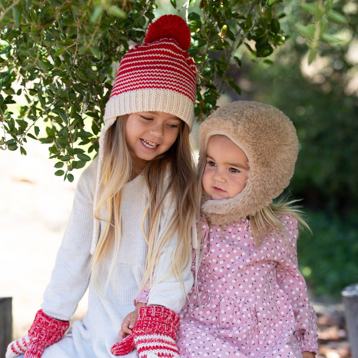 Kids Earflap Winter Hat- Red Striped - Toddler/ Girls 1-6Y