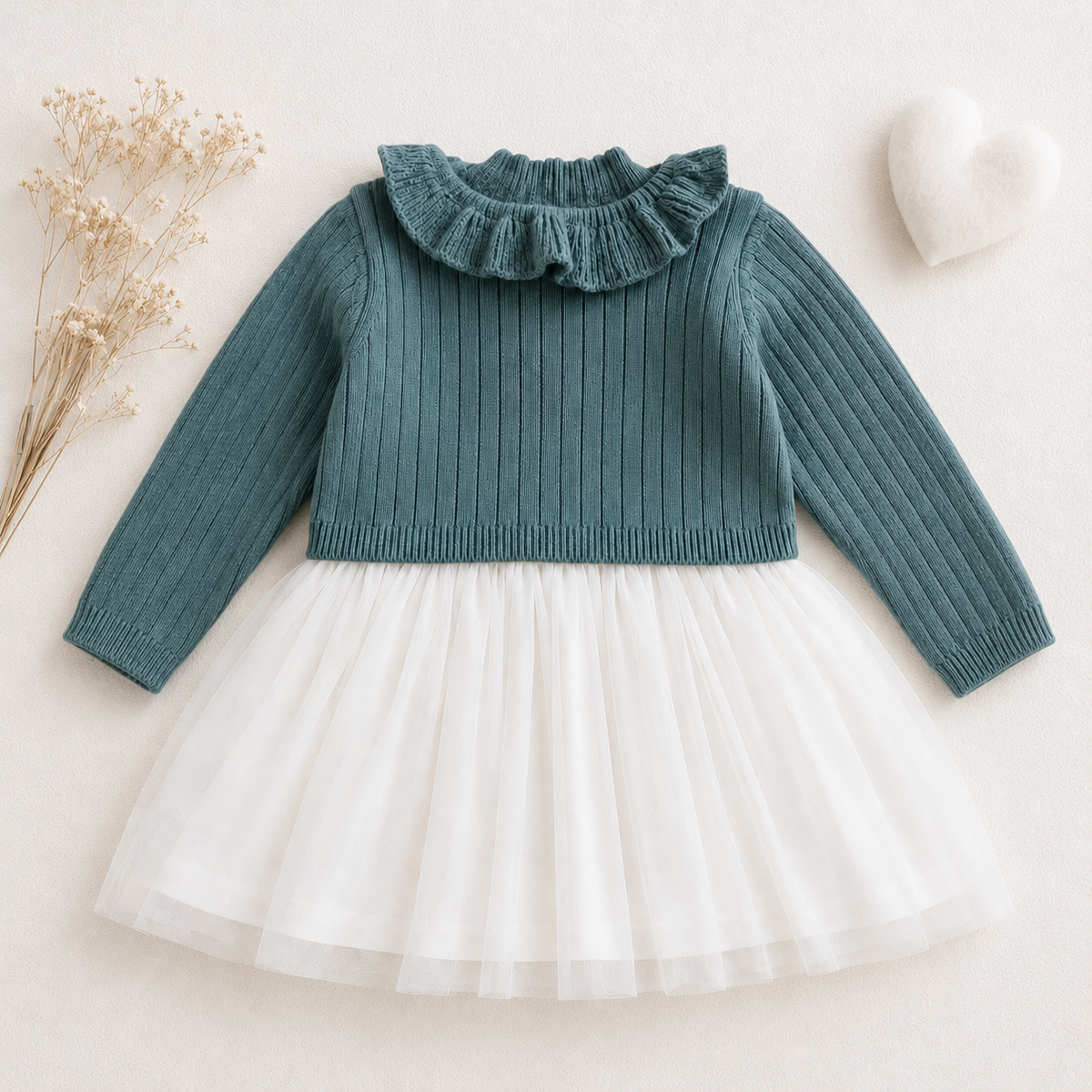 Ruffle Neck Sweater Knit Top & Tutu Baby Dress (Organic)