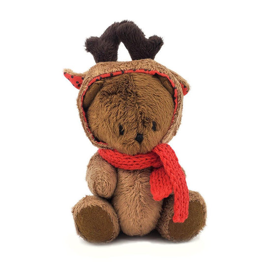 Teddy bear in a deer costume w/scarf