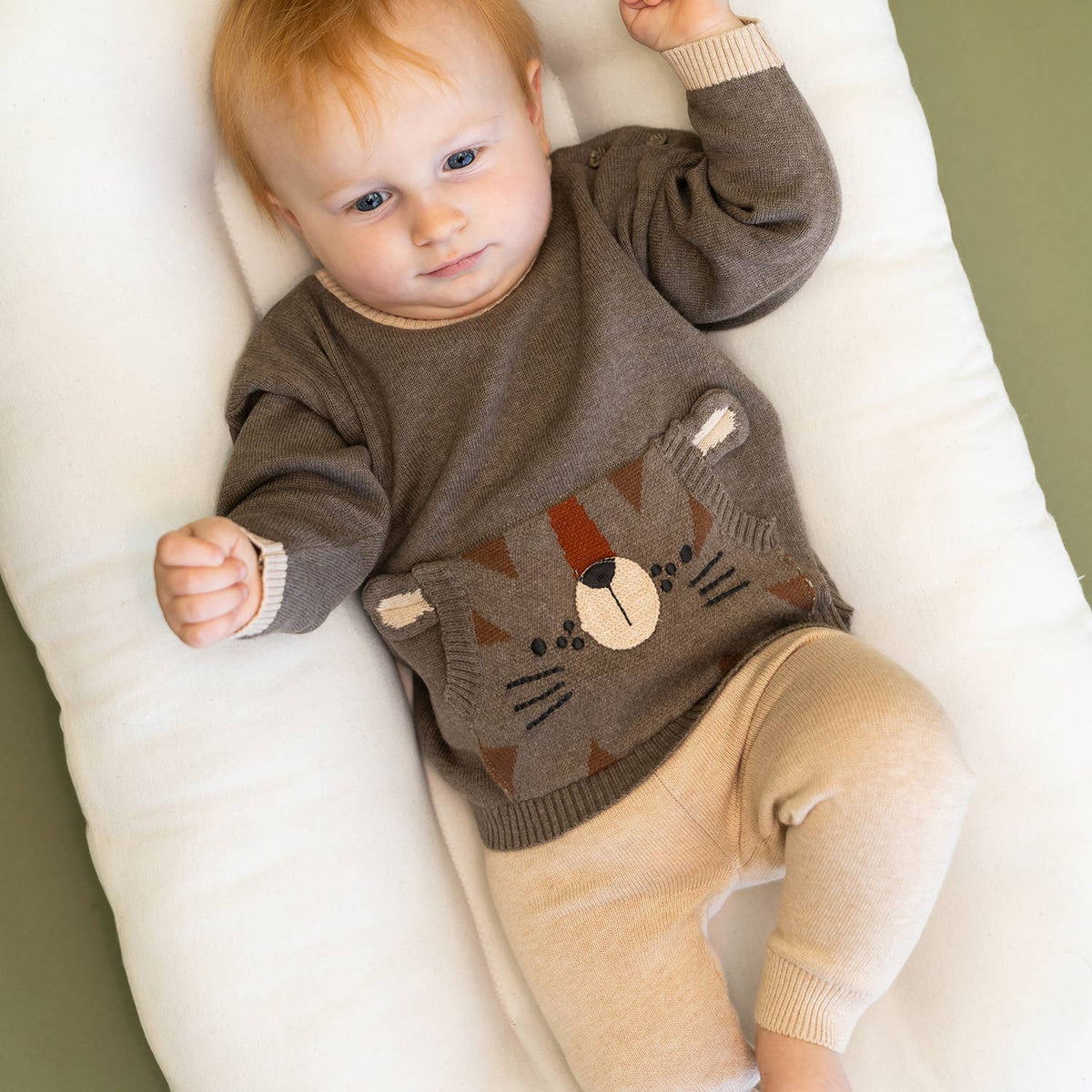 Tiger Kangaroo Pocket Baby Knit Pullover & Pant Set
