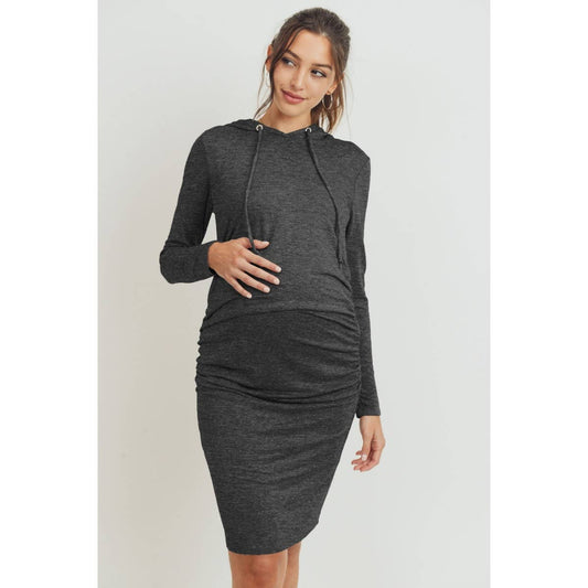 Super French Terry Midi Maternity Hoodie Dress | Two Tone Charcoal