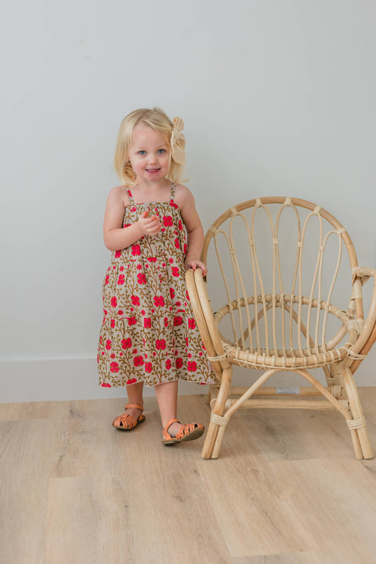 Beige With Pink Floral Tiered Dress: Infant Toddle Tween