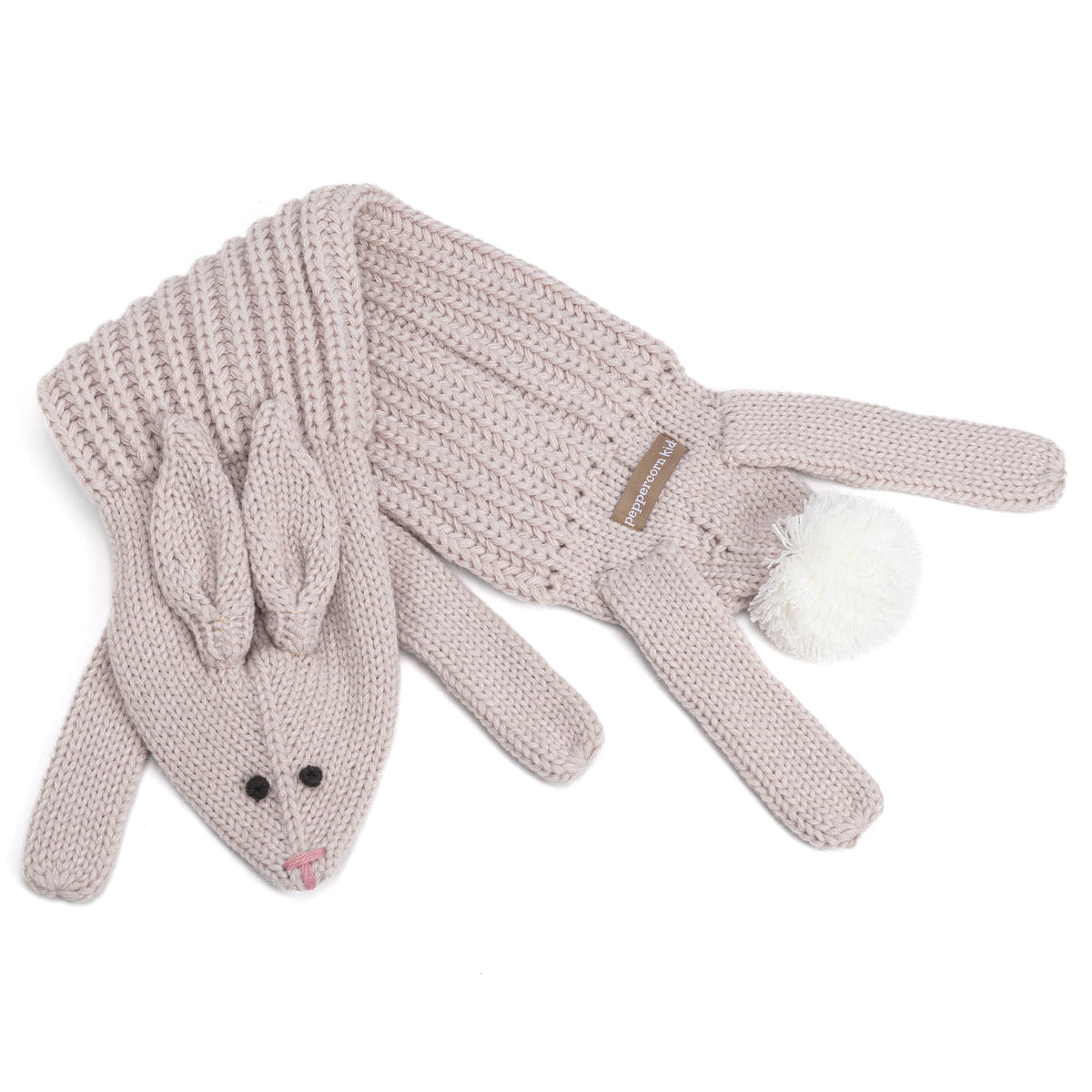 Girls Winter Bunny Scarf - Knit Neck Wrap 3-12, Pale Mauve
