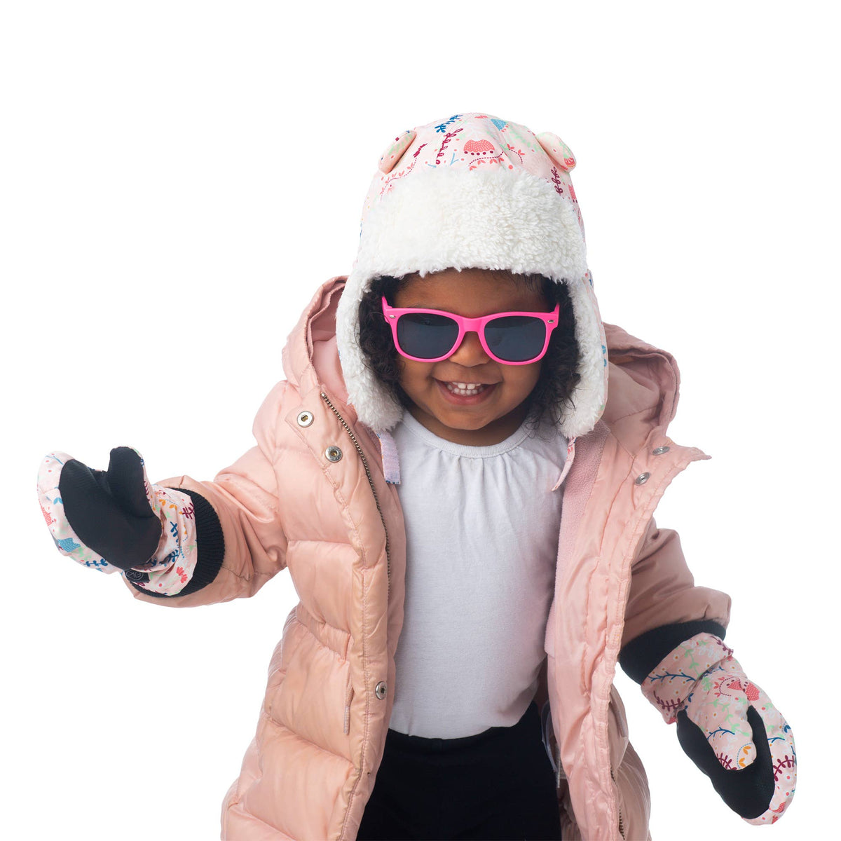 Water Repellant Ski Mittens - Floral Pink