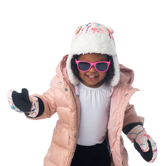 Water Repellant Ski Mittens - Floral Pink