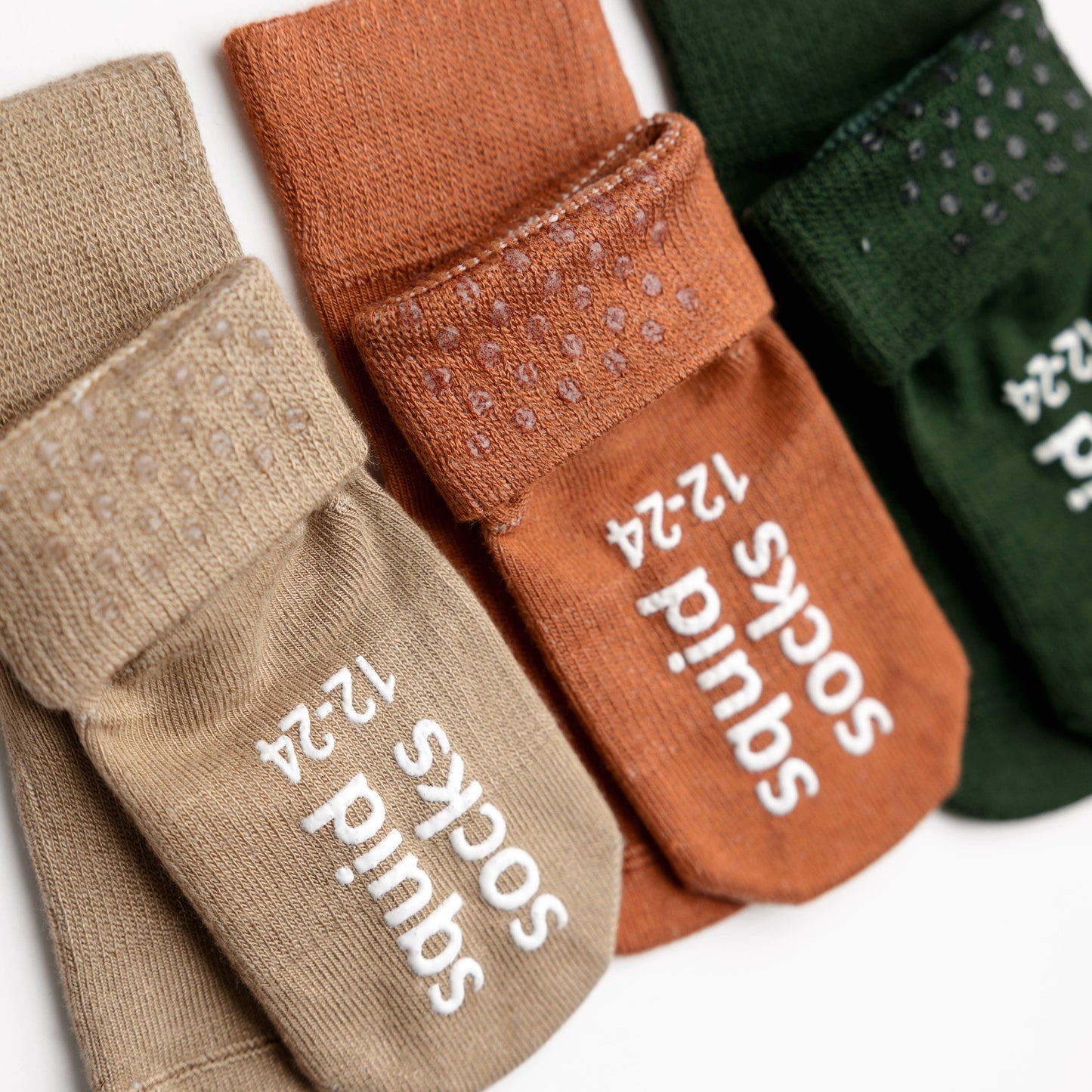 Cypress - Non-Slip Baby Socks in Khaki, Cognac, Evergreen