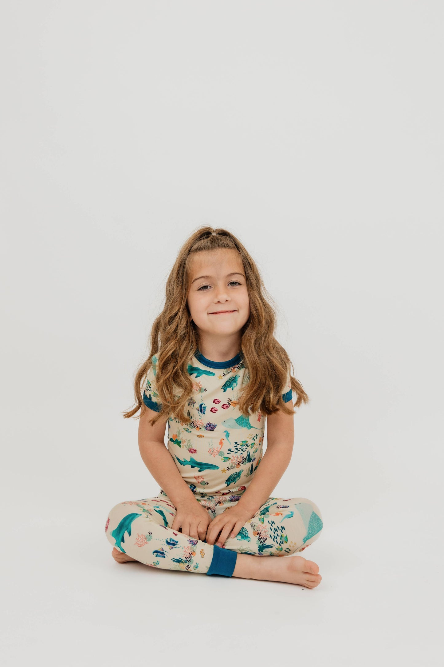 Coral Reef Bamboo Short Sleeve Kids Pajama Pants Set