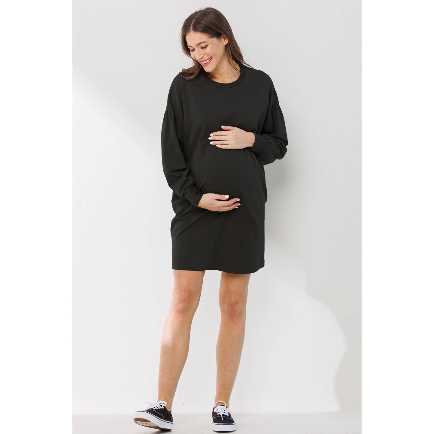 Crew Neck Maternity Sweater Dress with Pockets