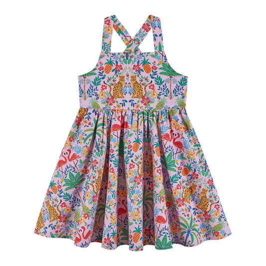 Girls Textured Cotton Poplin Dress | Pink Cheetah