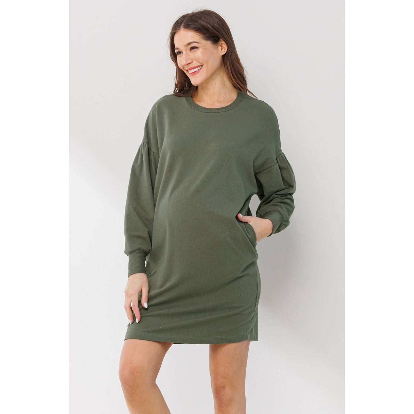 Crew Neck Maternity Sweater Dress with Pockets