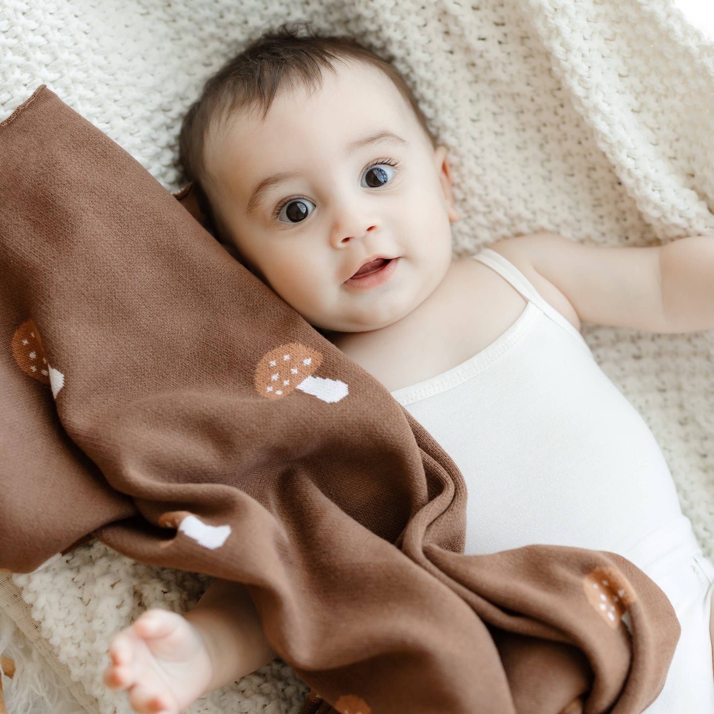 100% Luxury Cotton Swaddle Receiving Baby Blanket - Mushroom