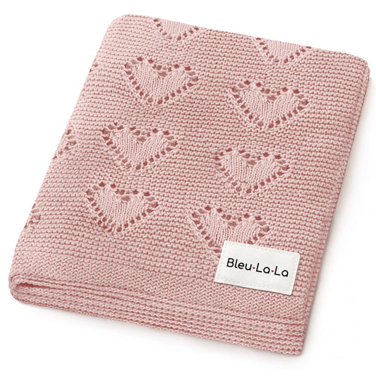100% Luxury Cotton Receiving Swaddle Baby Blanket - Heart: Rose Pink