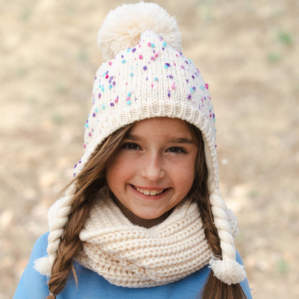 Girls Specked Earflap Winter Hat with Braids - Ages (1-12 Y)