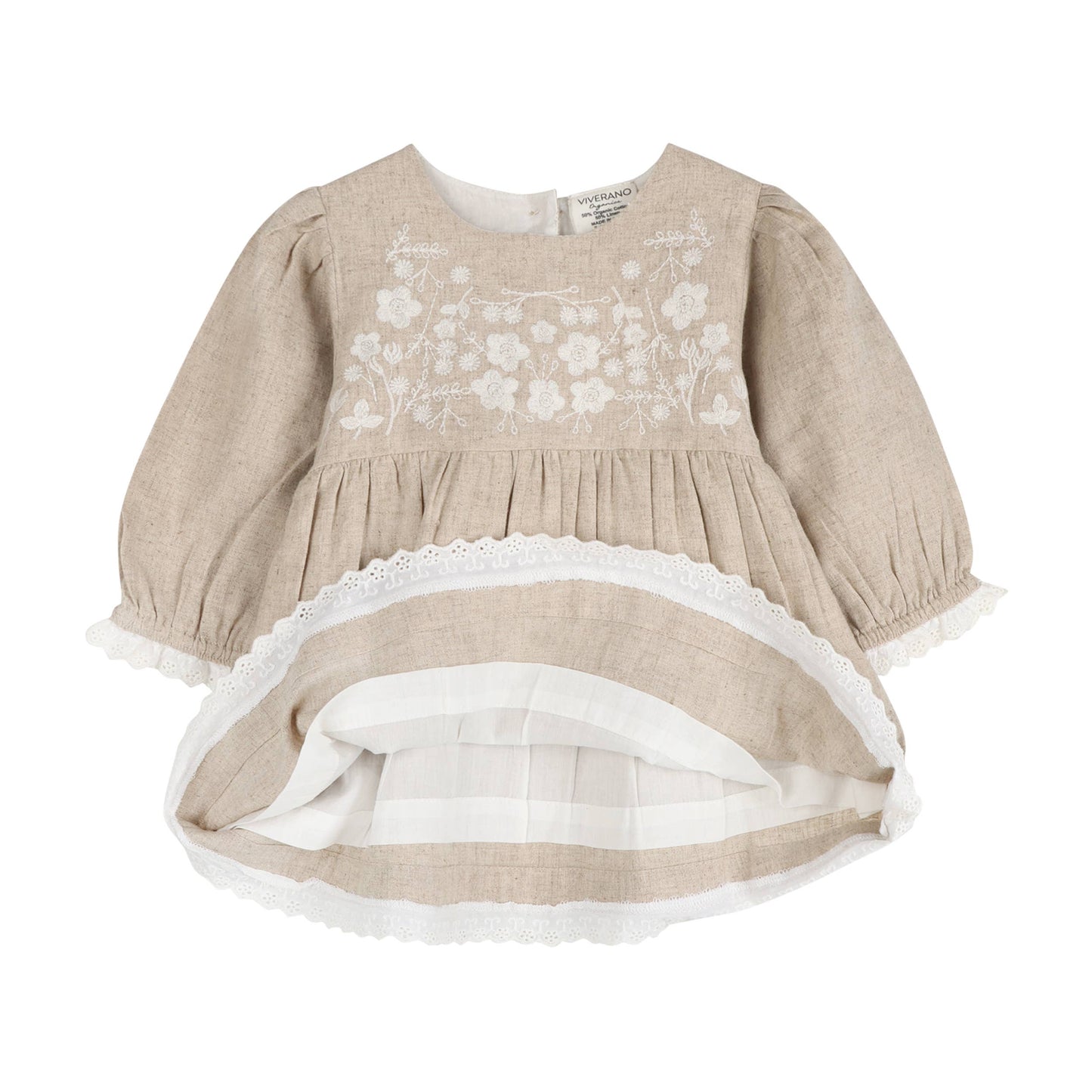 Lydia Linen Embroidered Baby Dress & Bloomer Set (Organic)