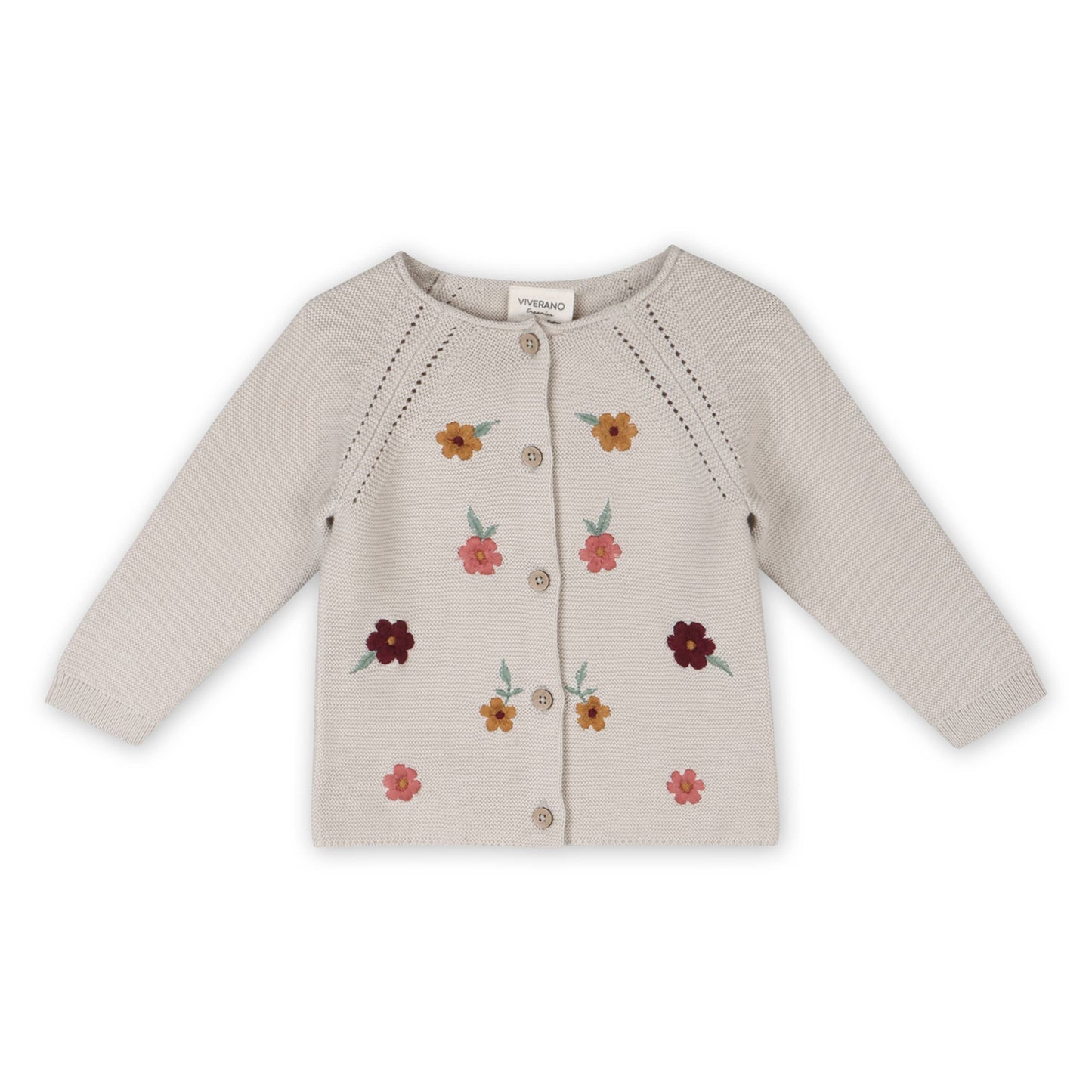 Floral Embroidered Pearl Knit Baby Cardigan Sweater -Organic