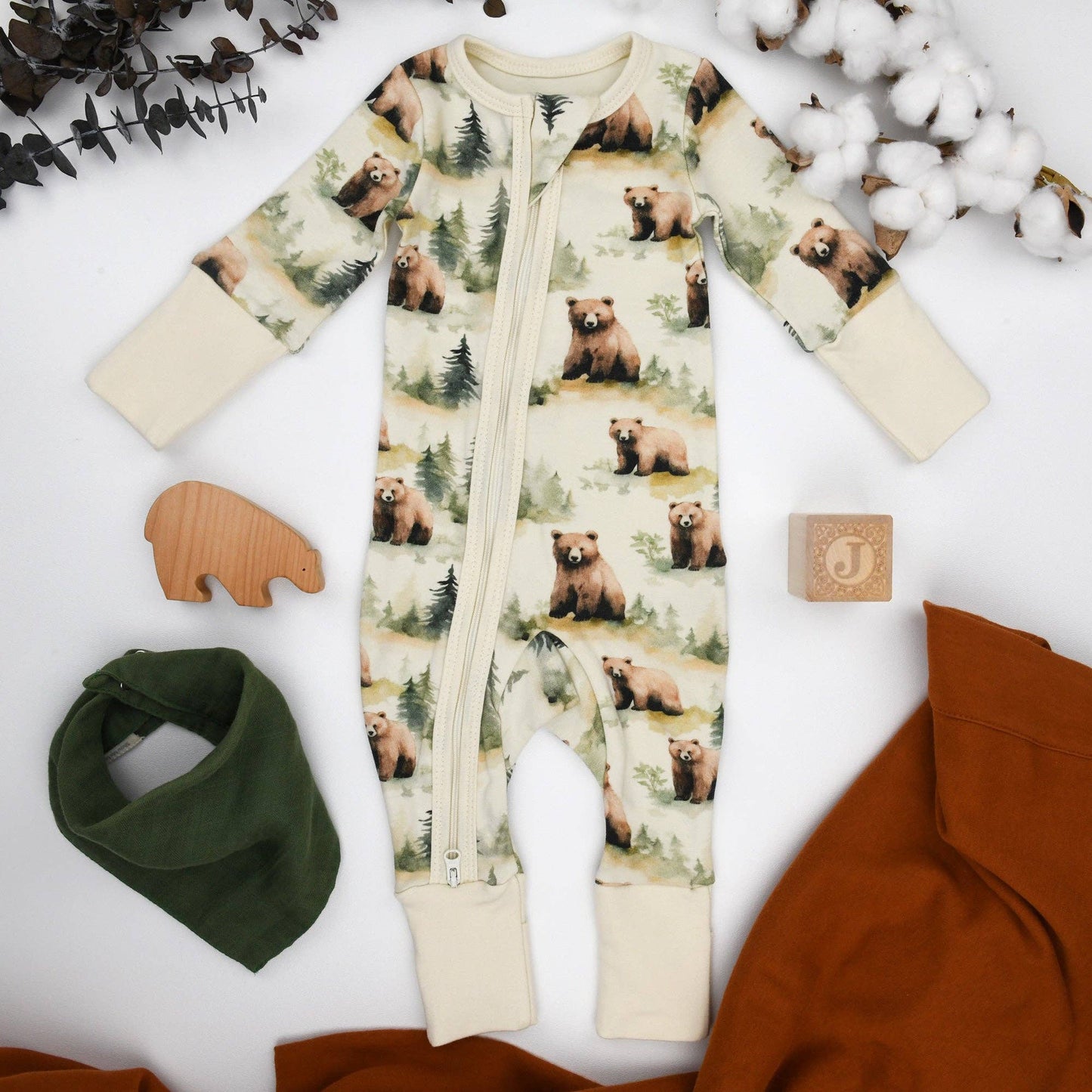 Organic Cotton Baby Pajamas 2-Way Zip Front Zipper Sleeper, Hemlock