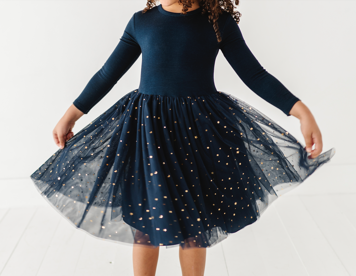 Kids Party Dress - Girls Navy Tulle Holiday Dress - Esme