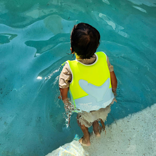 Salty the Shark Swim Vest 3-6 Aqua Neon Yellow