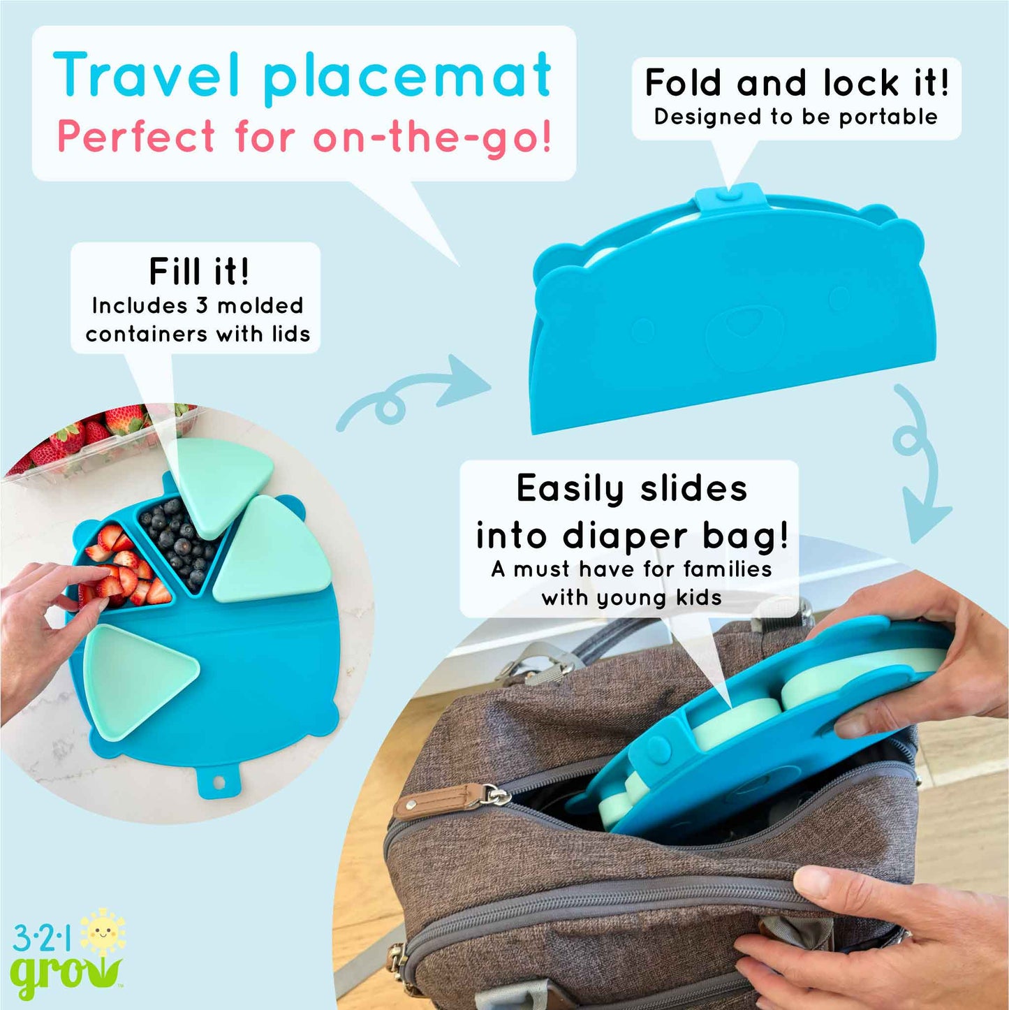 321 Grow On-the-Go Silicone Snack Mat - Pebble
