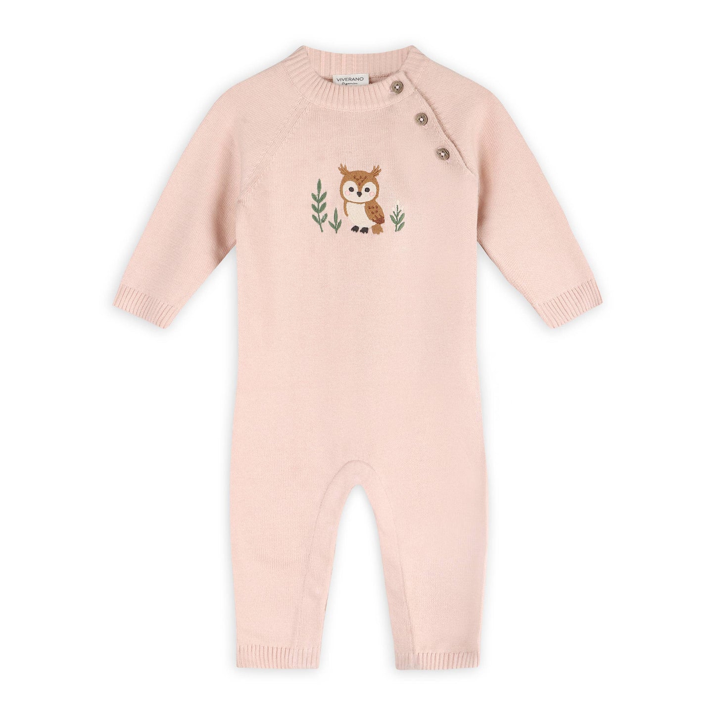 Owl Embroidered Baby Knit Jumpsuit (Organic Cotton)