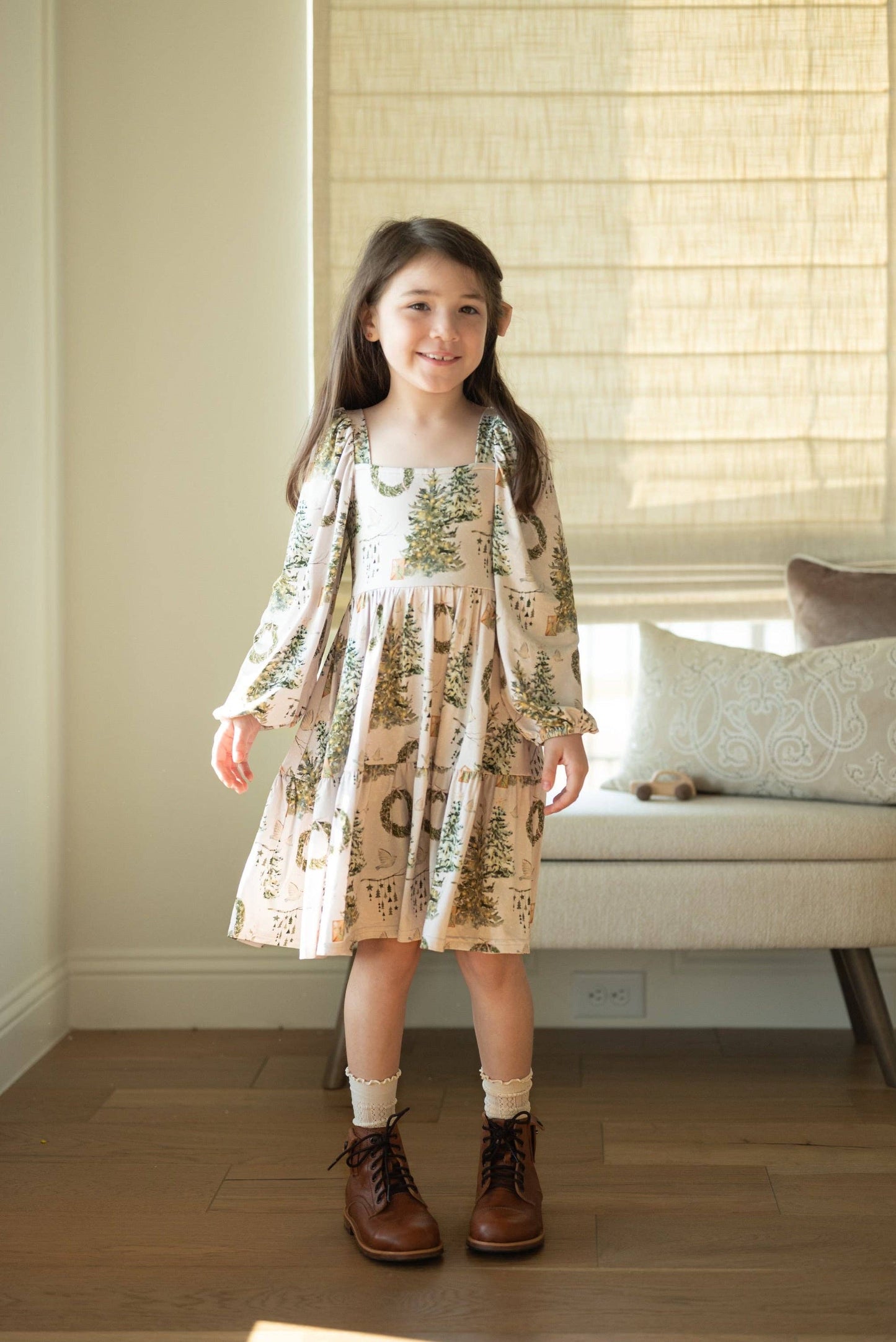Soft Snow Puff Sleeve Twirl Dress