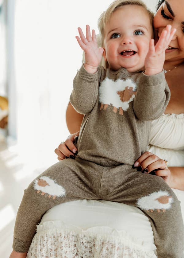 Sheep Jacquard Knit Baby Pullover & Pant SET Organic Cotton