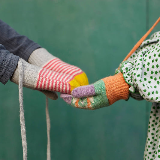 Kids' Patterned Lambswool Mittens: Fair isle - mint