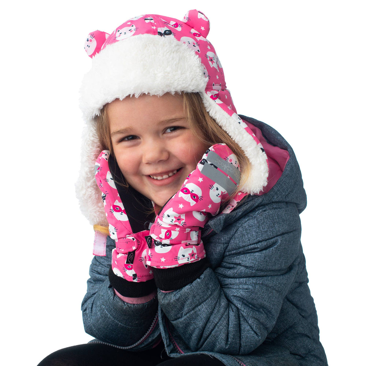 Water Repellent Trapper Hat - Cat - Pink