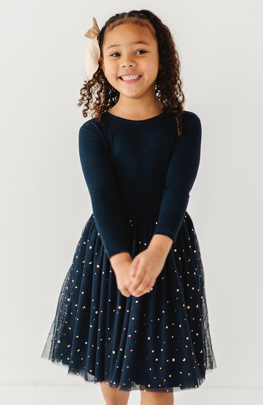 Kids Party Dress - Girls Navy Tulle Holiday Dress - Esme