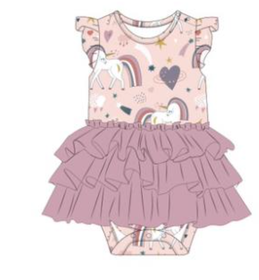 Baby Tulle Skirted Bodysuit - Rainbow Unicorn