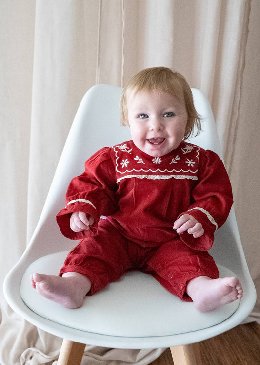 Embroidered Corduroy Festive Baby Jumpsuit (Organic)