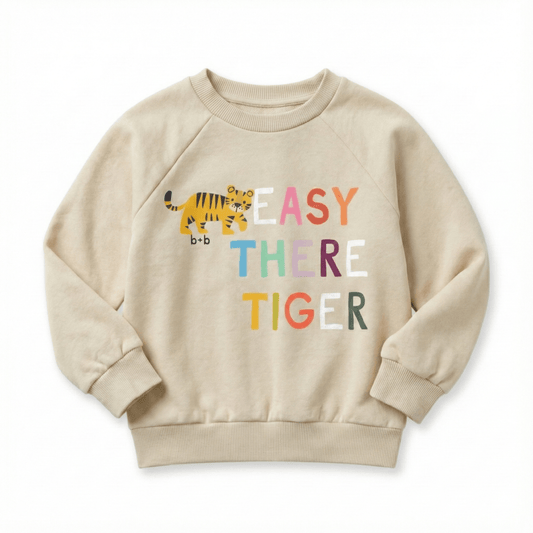 Organic Cotton Sweatshirt - Easy There Tiger: Cream / 18-24m