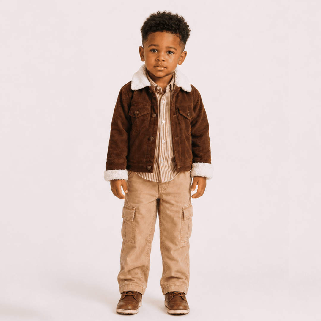 Sherpa Collar Coffee Brown Corduroy Jacket-Child