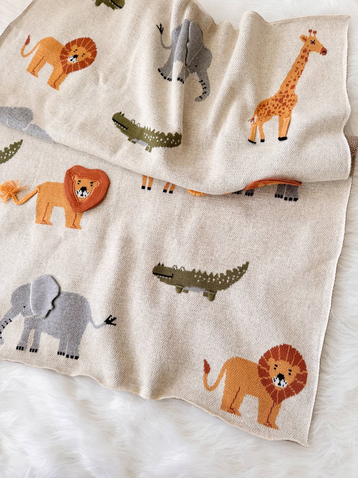 Jungle Knit Baby Blanket  with dimensional elements