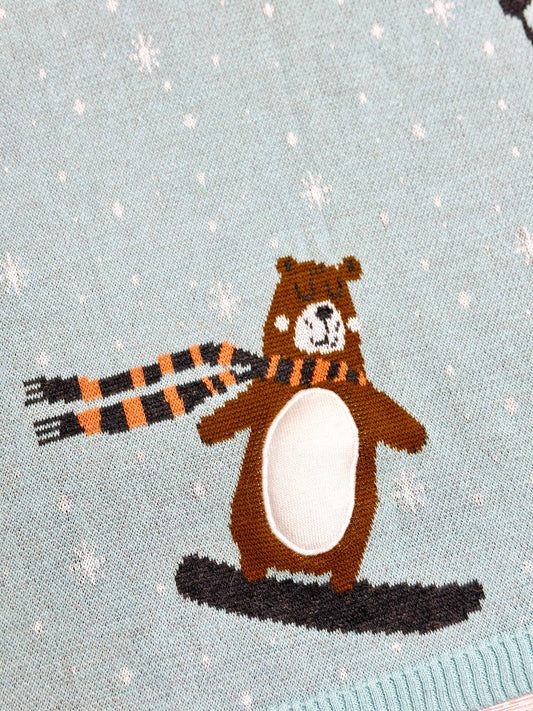 Fox & Bear Ski 3D - Organic Jacquard Knit Baby Blanket