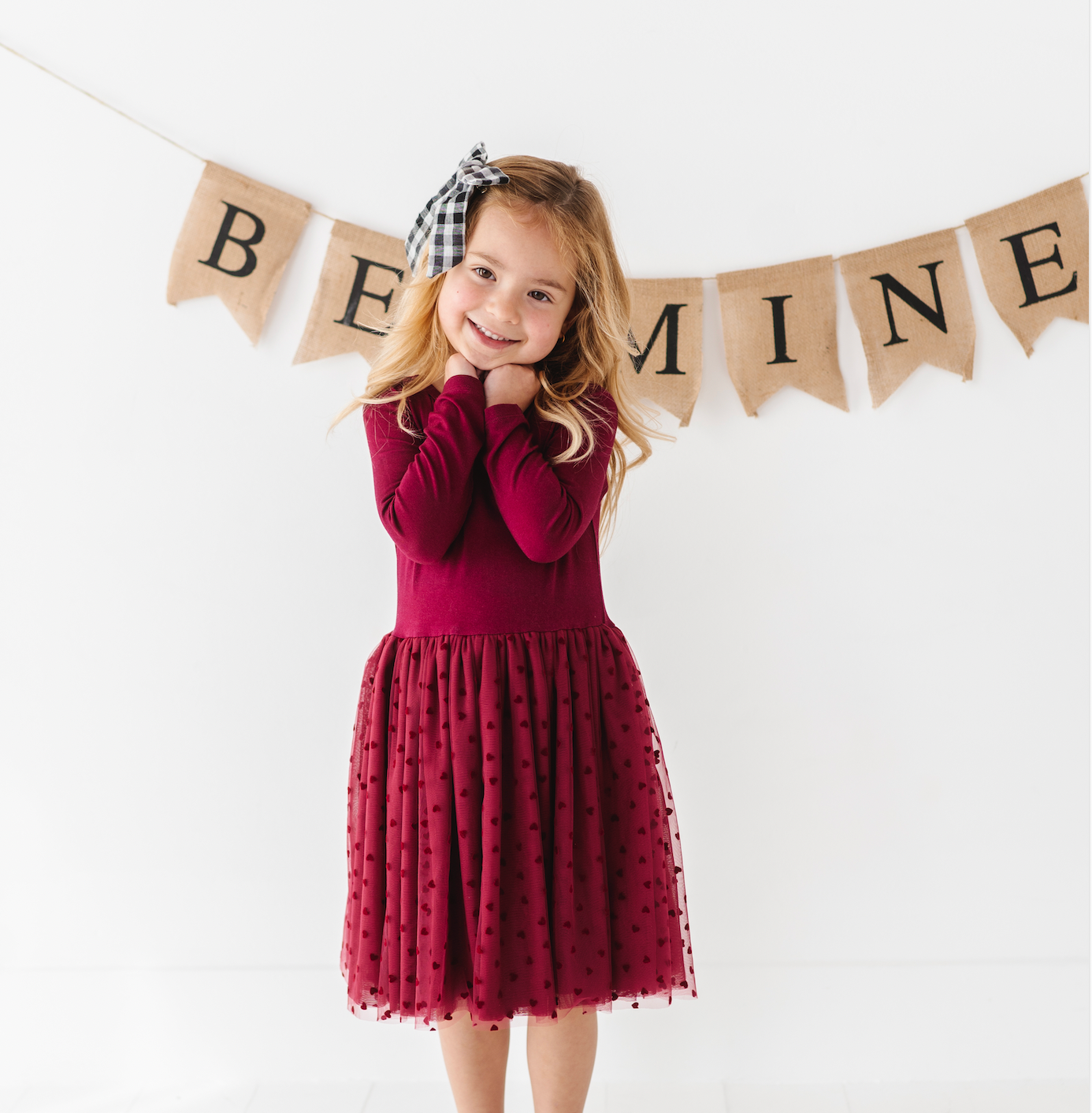 Kids Girls Velvet Heart Holiday Tulle Dress - Ruby