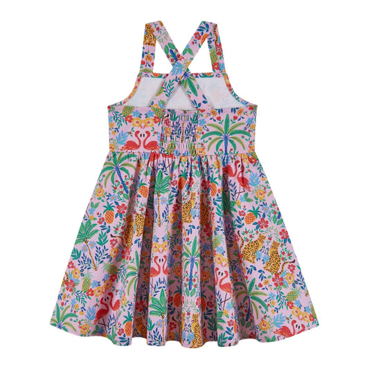 Girls Textured Cotton Poplin Dress | Pink Cheetah