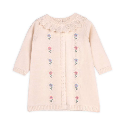 Floral Embroidered Knit Baby Ruffle Dress (Organic Cotton)