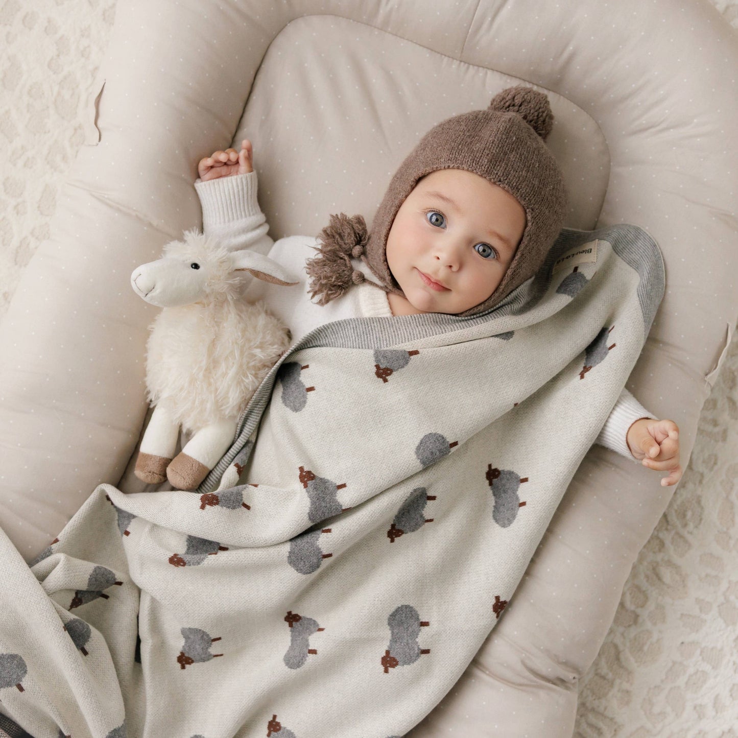 100% Luxury Cotton Receiving Swaddle Baby Blanket - Sheep