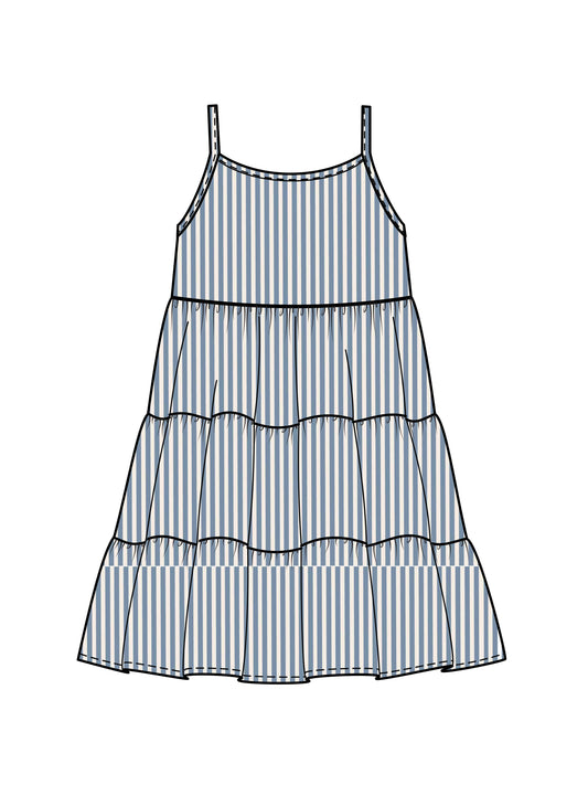 Organic Cari Seersucker Tiered Dress I Shore Stripe / Mist