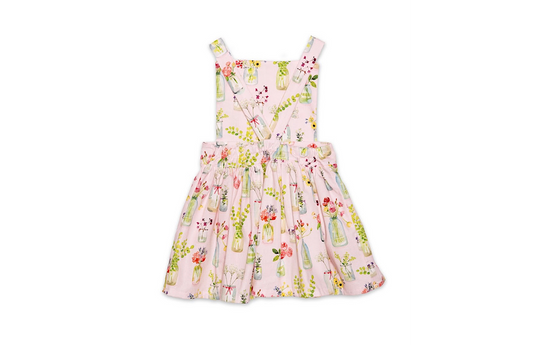 Pinafore Dress in Pink Plants