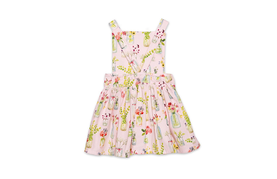 Pinafore Dress in Pink Plants