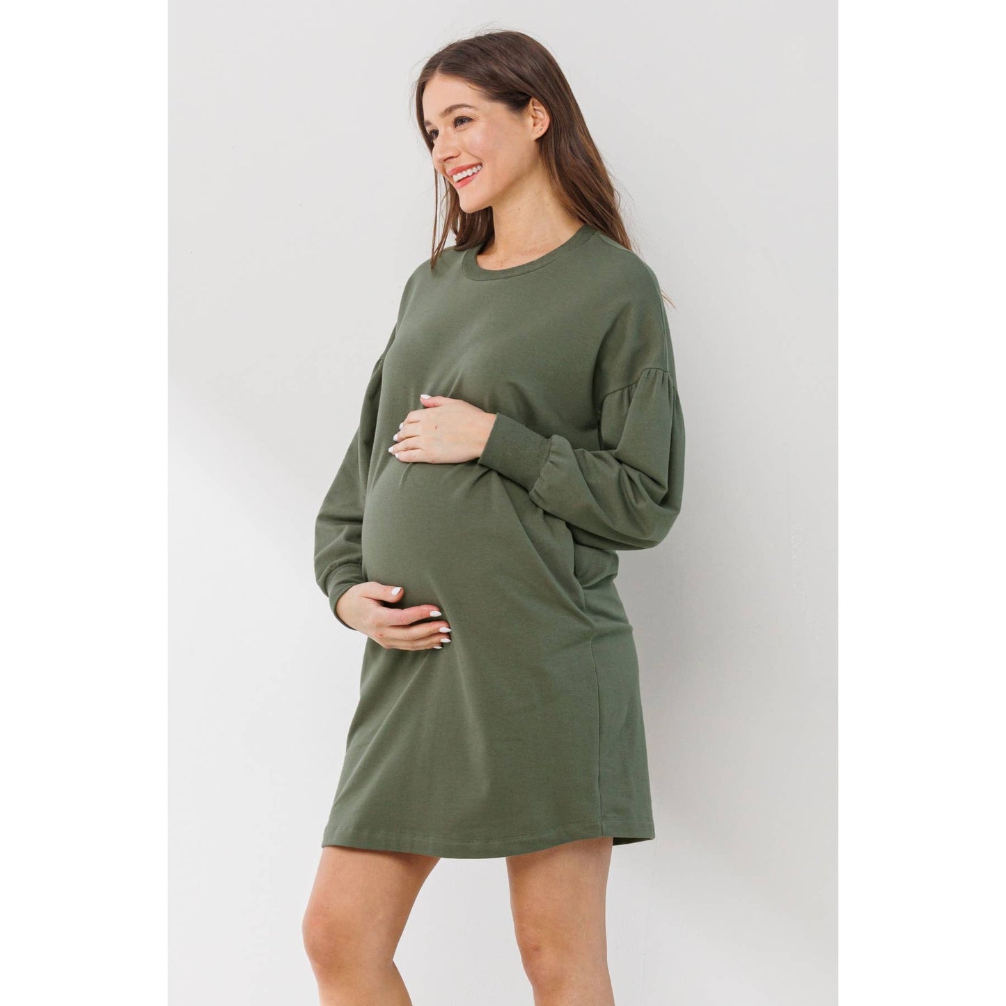 Crew Neck Maternity Sweater Dress with Pockets