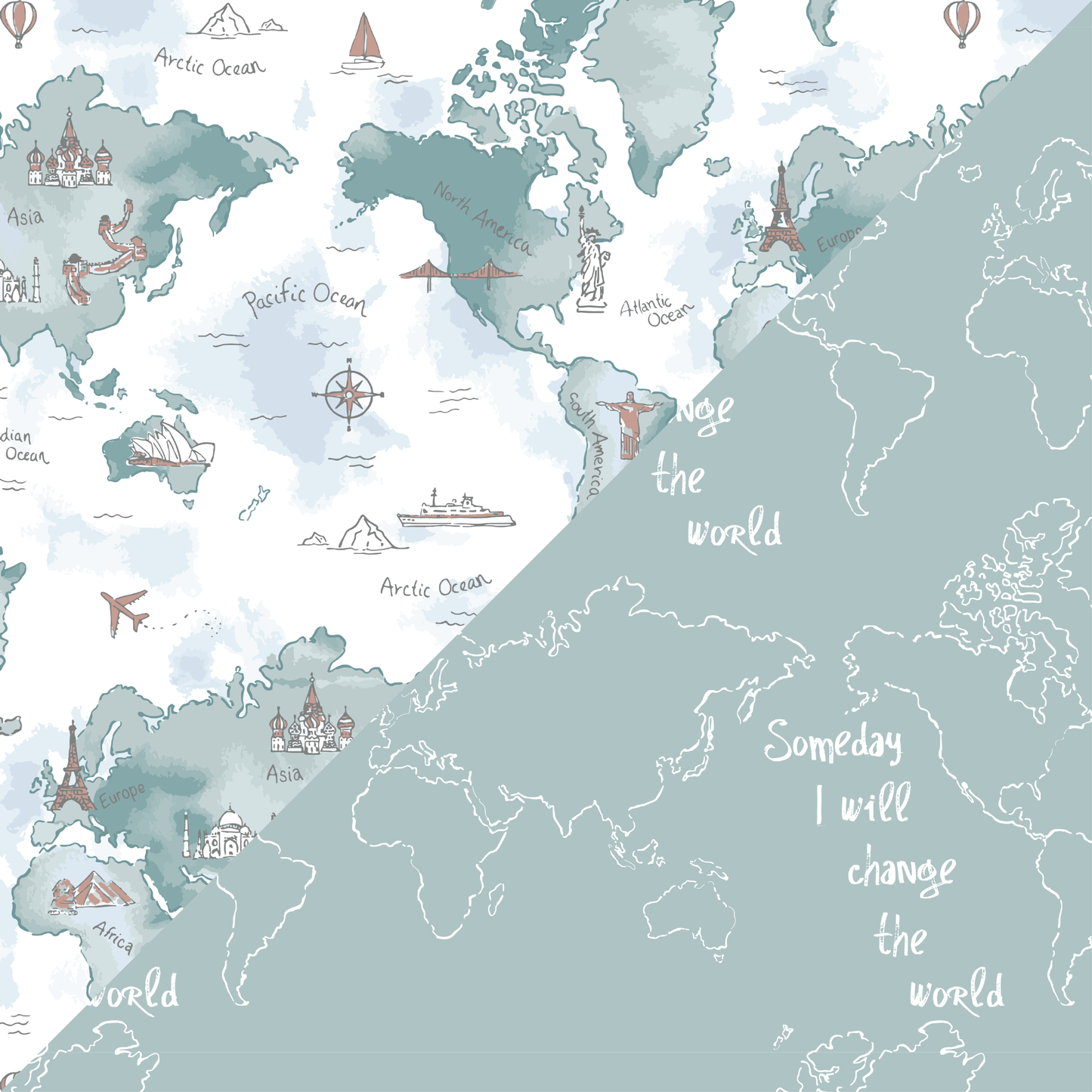 World Map + Someday Muslin Swaddle Blanket Set
