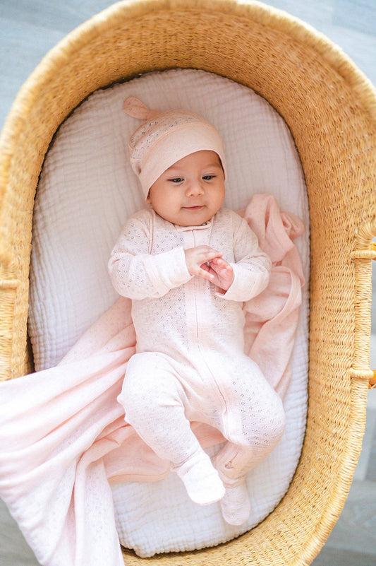 Organic Pointelle 2-Way Zipper Footie in Cotton Candy
