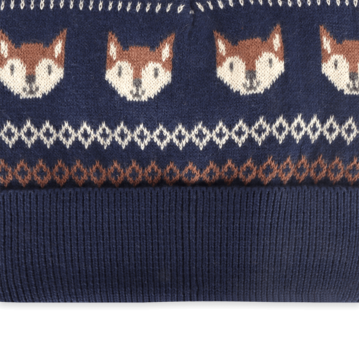 Fox Fair Isle Knit Round Baby Beanie (Organic Cotton)
